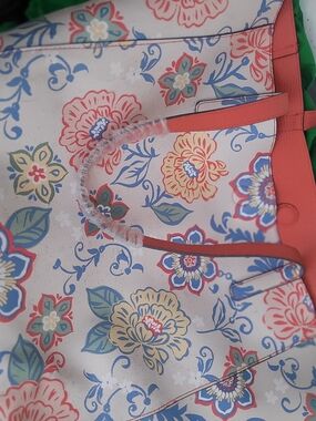 Floral Print Tote Bag with Coral Trim